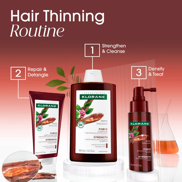 Klorane Intense Strengthening Serum with Quinine - Natural Alternative for Hair Thinning - Support Thicker Stronger Healthier Hair - Men & Women - Non-Greasy Leave-in Formula - 3.3 fl. oz.