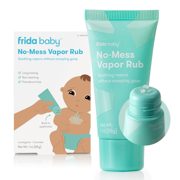 Frida Baby No-Mess Vapor Rub Baby Vapor Rub for Chest Neck Back + Foot Non-Medicated Petroleum-Free Hands-Free Applicator Tube Non-Staining Soothing Eucalyptus & Lavender for Sleep