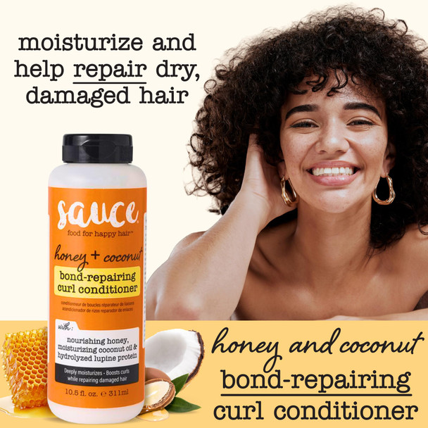 SAUCE Honey + Coconut Bond Repair Curly Hair Conditioner 10.5 Fl Oz Controls Frizz Helps Repair Damage & Reduce Breakage with Lupine Protein & Squalane No Sulfates & Parabens