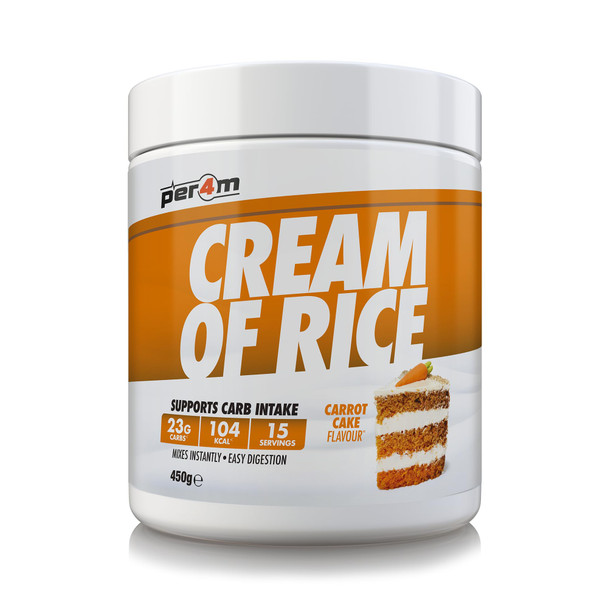 Per4m Protein Cream of Rice | Easy-to-Digest Complex Carbohydrate | Gluten-Free, Plant-Based Smooth Rice Porridge | Ideal Pre Post-Workout (450g, Carrot Cake)