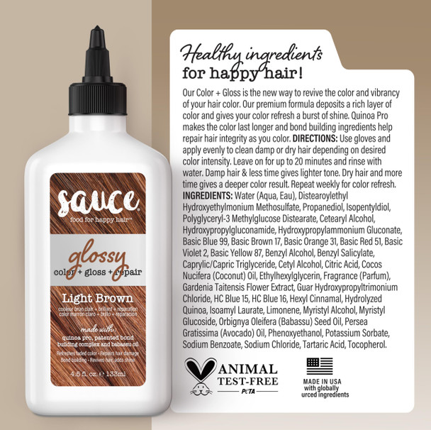 Sauce Beauty Glossy Color + Gloss + Repair Light Brown Semi Permanent Hair Dye with Bond-Building and Color-Fade Protection Technology Adds Shine & Deep Moisture Lasts 4-8 Weeks Stops Fade