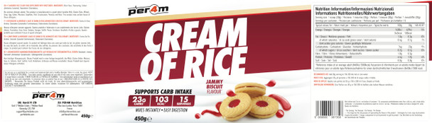 Per4m Protein Cream of Rice | Easy-to-Digest Complex Carbohydrate | Gluten-Free, Plant-Based Smooth Rice Porridge | Ideal Pre Post-Workout (450g, Jammy Biscuit)