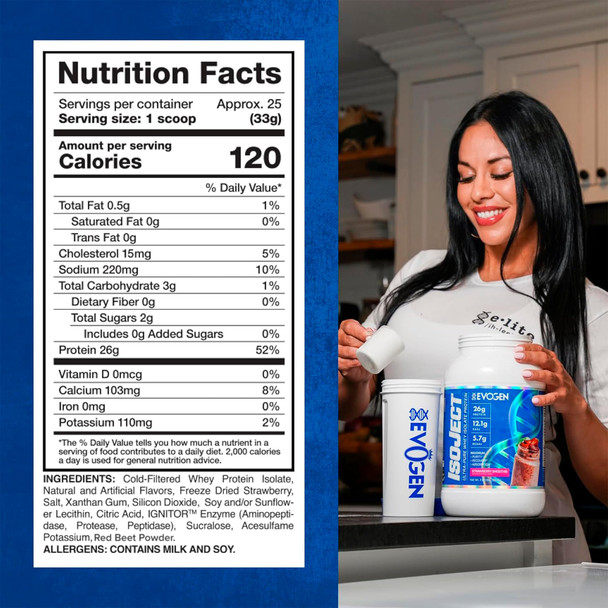 Evogen Isoject - Whey Protein Isolate | Ultra-Pure Whey Protein Powder with Ignitor Enzymes BCAAs and EAAs | Enhanced Absorption & Recovery | Strawberry Smoothie | 25 Servings
