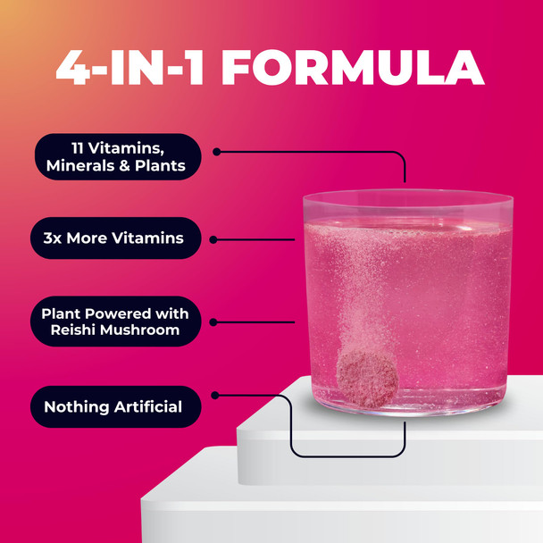 Tonic Health Daily Immunity Tablets - 4-in-1 Effervescent Multivitamins, Minerals & Phytonutrients - Vitamin D, Vitamin C and Zinc - Vegan, No Sugar- Max Strength Tablets, Raspberry & Lemon, 20 Count