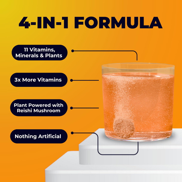 Tonic Health Daily Immunity Tablets - 4-in-1 Effervescent Multivitamins, Minerals & Phytonutrients - Vitamin D, Vitamin C and Zinc - Vegan,No Sugar- Max Strength, Orange, Mango, Passionfruit, 20 Count