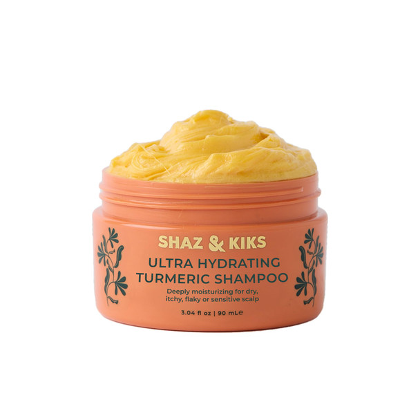 SHAZ & KIKS Ultra Hydrating Turmeric Shampoo | Deeply Moisturizing for Dry Itchy Flaky or Sensitive Scalp | Ayurvedic Turmeric & Kokum Butter | Natural Vegan Sulfate-Free Color-Safe | 90ml