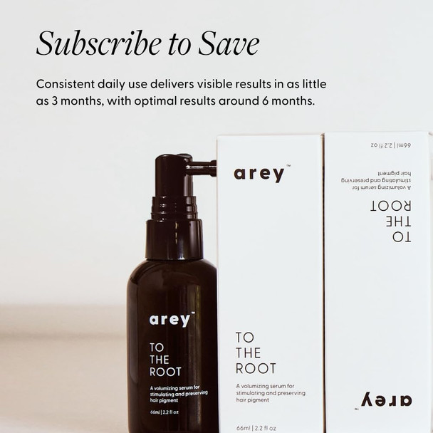 Arey To The Root Hair Serum for Women & Men | Slows Grey Hair Growth & Preserves Pigment in 3-6 Months | Promotes Healthier Hair & Adds Volume | Vegan Oil-Free Scent-Free Formula (1 Month)