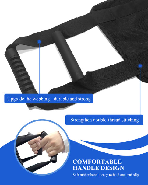 SPRING SEAON Transfer Sling - Essential Transfer Belt Lifting Strap for Elderly and Disabled with Mobility Aids- Lift Assist Gait Belts for Seniors for Home, Hospital, Nursing Care (Black)