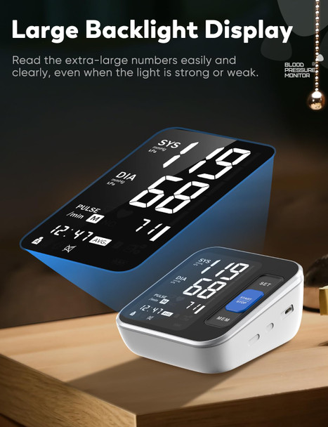 ATUDER Blood Pressure Monitors for Home Use Upper Arm, Accurate Cuff 8.7”-15.7” Monitor with Large Backlight Display 2 Users 240 Sets Memory & HR Detection, Digital BP Machine with Carrying Case