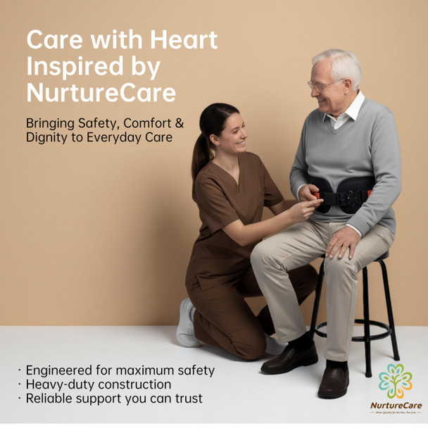 NurtureCare Upgraded Gait Belt with Metal Buckle, Transfer Belt with Handles and Leg Straps, Lift Belt for Seniors, Walking Support, Mobility and Elderly Assistance (Orange, Medium)