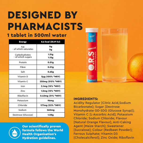 O.R.S Immune Hydration Tablets - Orange (Immunity) - 20 count (Pack of 1)