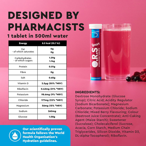 O.R.S Sport Hydration Tablets - Mixed Berry (Sports) - 20 count (Pack of 1)