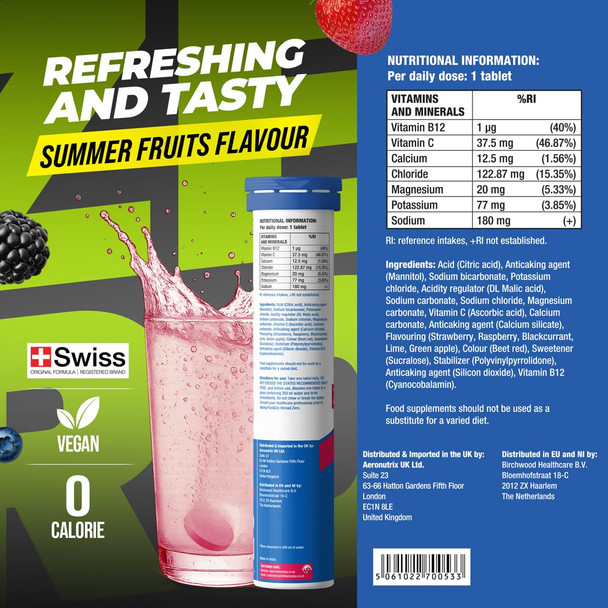 Fast&Up Reload Zero Electrolyte Tablets | Zero Sugar & Calories | Summer Fruits Flavour | 25 Effervescent Tablets with Vitamin C & B12 | Instant Hydration & Energy