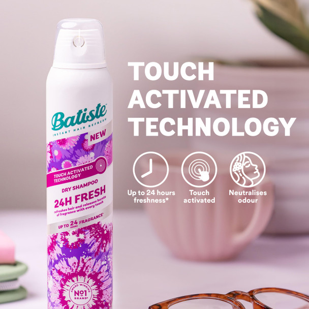 Batiste Dry Shampoo, 24H Fresh Waterless Shampoo, No Rinse Shampoo Hair Spray with Refreshing Fragrance, Touch Activated Dry Shampoo Spray, Vegan Friendly & Invisible, by Batiste Hair Care – 200ml