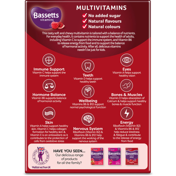 Bassetts Vitamins Adult Raspberry & Pomegranate Flavour Multivitamins 60 Gummy Pastilles