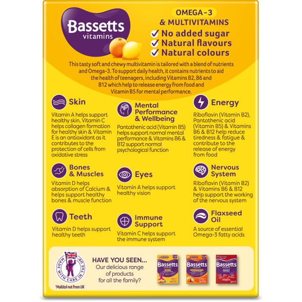 Bassetts Vitamins 12-18 Years Omega-3 Citrus Flavour Multivitamins 30 Gummies