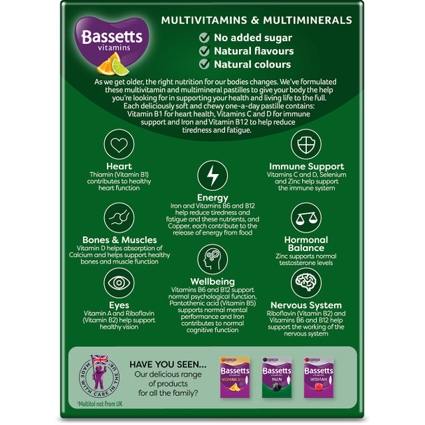 Bassetts Vitamins Man 50+ Multivitamins & Multiminerals Orange & Lime Flavour 30 Gummy Pastilles
