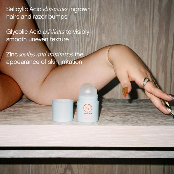 Topicals High Roller Ingrown Hair Serum | Roll-on Tonic to Soothe and Calm Irritated Skin on Face, Armpits and Bikini Areas | Contains Salicylic and Glycolic Acid | Vegan and Cruelty-Free (1.7 Fl Oz)