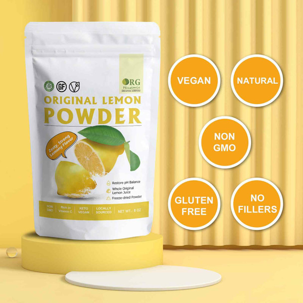 orgnisulmte Lemon Powder,Whole Lemon Juice Freeze Dried Powder Strong Lemony Flavor 8 Oz