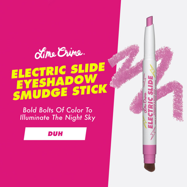 Lime Crime Electric Slide Eyeshadow & Brush Stick DUH (Metallic Magenta) - Lightweight 2-in-1 Eyeshadow Smudge Stick with Angled Brush for Long Lasting Bold Color - Vegan