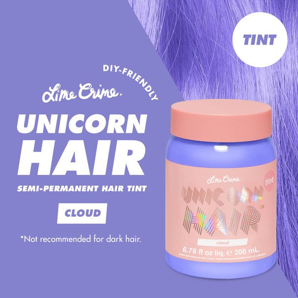 Lime Crime Pastel Colored Unicorn Hair Tint Cloud (Periwinkle Blue) - Damage-Free Semi-Permanent Hair Color Conditions & Moisturizes - Temporary Hair Dye Kit Has Sugary Citrus Vanilla Scent - Vegan