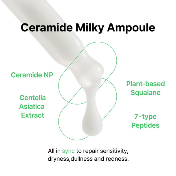 By Wishtrend Ceramide Milky Ampoule- Soothing & Rebalance for Sensitive Skin, Damaged Skin Barrier, Korean Kbeauty Care 1.01 Fl Oz