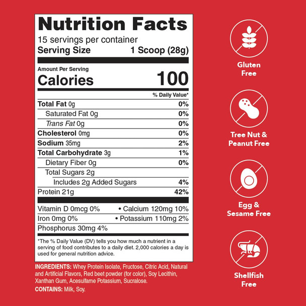 Unjury Whey Protein Powder | Strawberry | 21g 100% Whey Isolate Protein Powder | Low Carb and Lactose Free | Gluten Free | Certified Kosher | 15 Servings