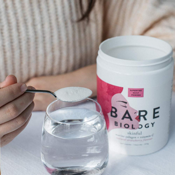 Bare Biology Skinful Marine Collagen Powder with Vitamin C, Strawberry Flavour, 300g 60 Servings
