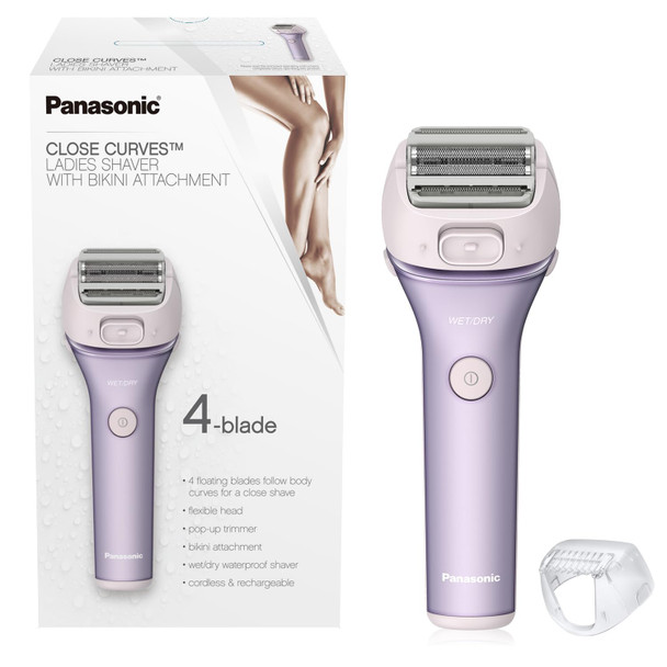 Panasonic Electric Shaver for Women Cordless 4-Blade Shaver Bikini Attachment Pop-Up Trimmer Wet Dry Operation Electric Razors for Women - ES-AWL8AV (Purple)