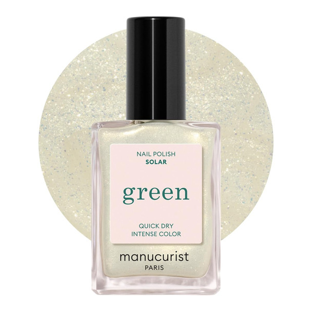 Manucurist Green Quick Dry Nail Polish Solar - White Nail Polish with Golden Shimmer - 9-Free Plant-Based and Vegan - Non Toxic - Natural Classic - Nails Care - Manicure - Made in France - 0.5 fl oz