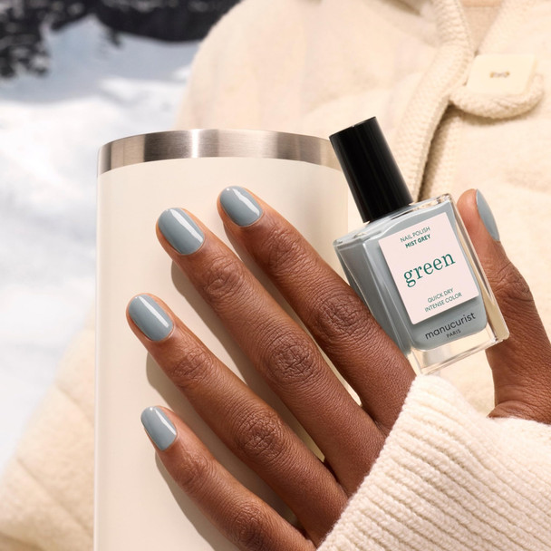 Manucurist Green Quick Dry Nail Polish Mist Grey - Grey Nail Polish - 9-Free Plant-Based and Vegan - Non Toxic - Natural Classic - Nails Care - Manicure - Made in France - 0.5 fl oz