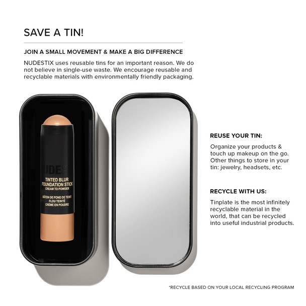 Nudestix Tinted Blur Foundation Stick – Cream-to-Powder Lightweight Makeup for Blurring Pores Blemishes & Fine Lines | Natural-Matte Finish with Light-Reflecting Pigments