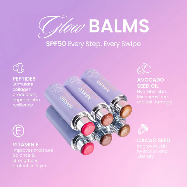 Naked Sundays SPF 50 Glow Balm  Peptide-Infused Multi-Tasking Blush Stick for Cheeks Lips & Eyes Broad Spectrum Zinc Oxide Blush Sunscreen  8g (Dusty Rose)
