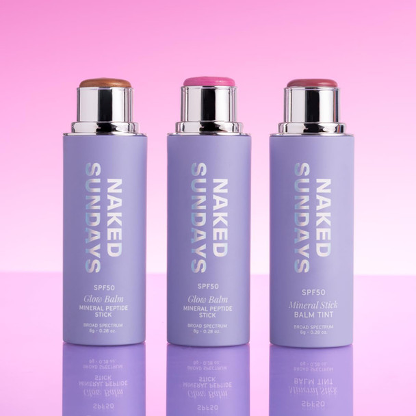 Naked Sundays SPF 50 Mineral Glow Balm – Peptide-Infused Multi-Tasking Blush Stick for Cheeks Lips & Eyes – Broad Spectrum Mineral Sunscreen with Zinc Oxide – 8g (Bronze)