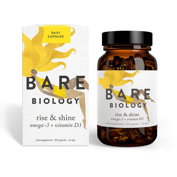 Bare Biology Rise  Shine Omega 3 Fish Oil Vitamin D3-60 Capsules