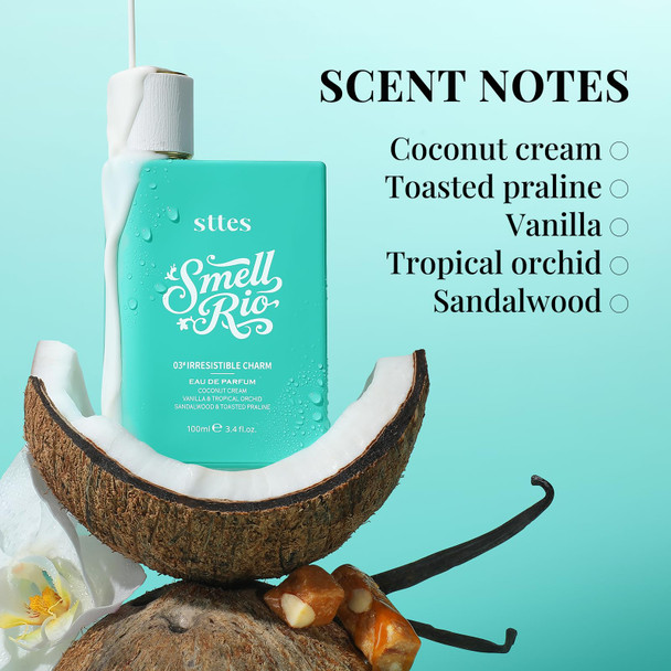Sttes Smell Rio Perfume 03# (Irresistible Charm) Perfume for Women – Long-Lasting Hair Coconut Vanilla & Toasted Praline Notes – Sweet Scentual Fragrance Eau de Parfum 100ml (3.4 fl oz)