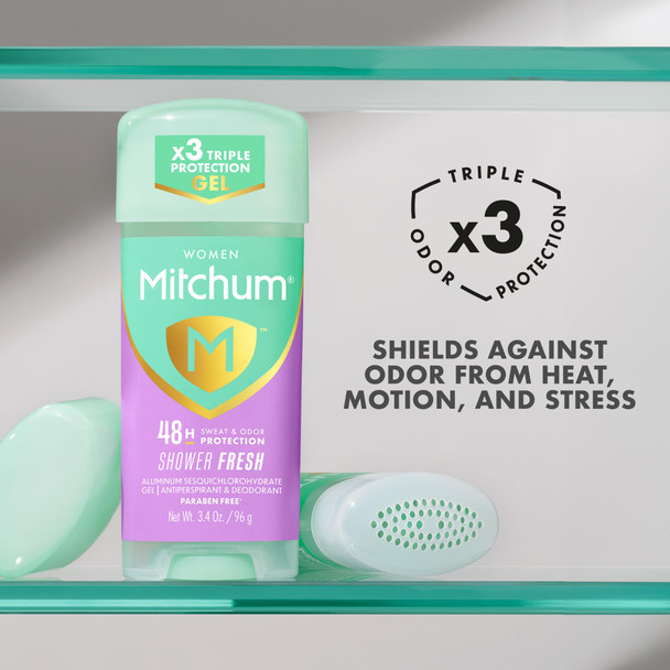 Mitchum Women’s Antiperspirant Deodorant Gel Stick Shower Fresh Scent 48HR Sweat & Odor Protection Triple Odor Defense Alcohol-Free 3.4 oz (Pack of 2)