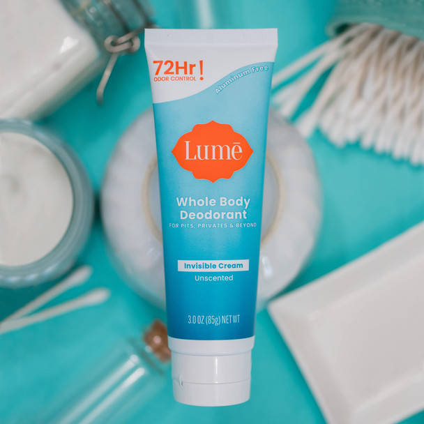 Lume Whole Body Deodorant - Invisible Cream Tube - 72 Hour Odor Control - Aluminum Free Baking Soda Free Skin Safe - 3.0 ounce (Unscented)