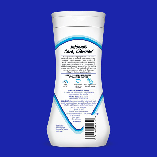 Summer's Eve Ultimate Odor Protection Daily Feminine Wash pH-Balanced Formula Body Wash for Women with Boric Acid Helps Control Vaginal Odor 15 Fl Oz