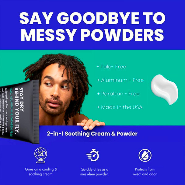 Ballsy Anti-Chafing, Anti-Itch Groin Deodorant for Men - Quick Drying Liquid Powder Baby Powder Replacement Protects fom Sweat Odor and Irritation 3.4 oz