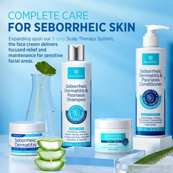 Roycederm Seborrheic Dermatitis & Psoriasis Face Cream – Steroid-Free Moisturizer for Redness Flaking & Sensitive Skin – Face Scalp & Body Daily Relief – Fragrance-Free Non-Greasy 4 oz