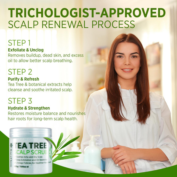Roycederm Tea Tree Scalp Scrub – Pre-Shampoo Exfoliating Treatment for Dry Flaky Scalp – Deep Cleansing Refreshing & Balancing Formula for Healthy-Looking Hair