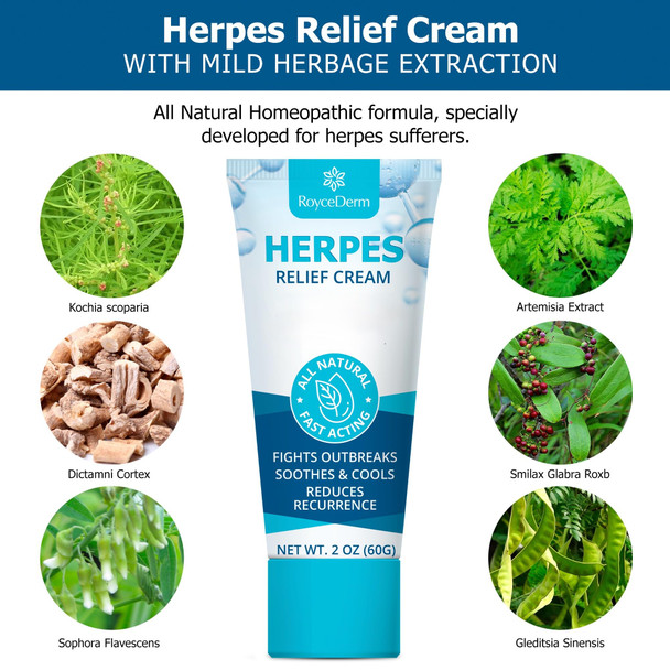 Roycederm Herpes Cream – Soothes Itching Redness Discomfort and Sensitive Areas – Fast-Absorbing & Gentle Formula