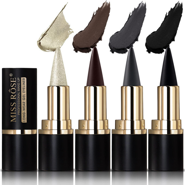 Miss Rose M 4 Colors Gel Eyeliner Set Eyeliner Pencils delineador de ojos contra el agua Easy to Use Eye Makeup for Women (4 Colors)