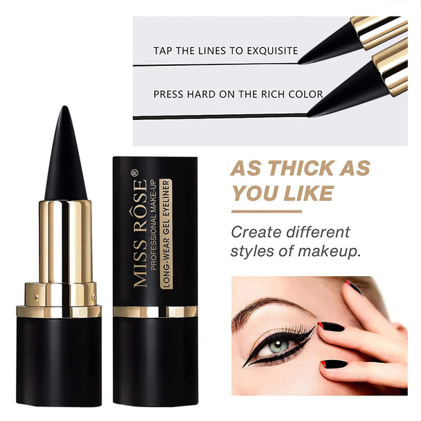 Miss Rose M Gel Eyeliner Black Eyeliner Pencils delineador de ojos contra el agua Easy to Use Eye Makeup for Women (Black)
