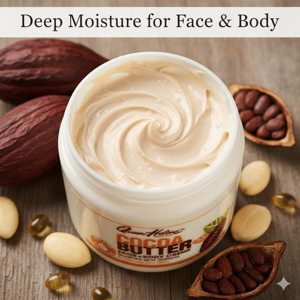 Queen Helene Cocoa Butter Face & Body Cream – Extra Rich Moisturizing Formula for Dry Skin | Softens Smooths & Restores Radiance | 4.8 oz Jar