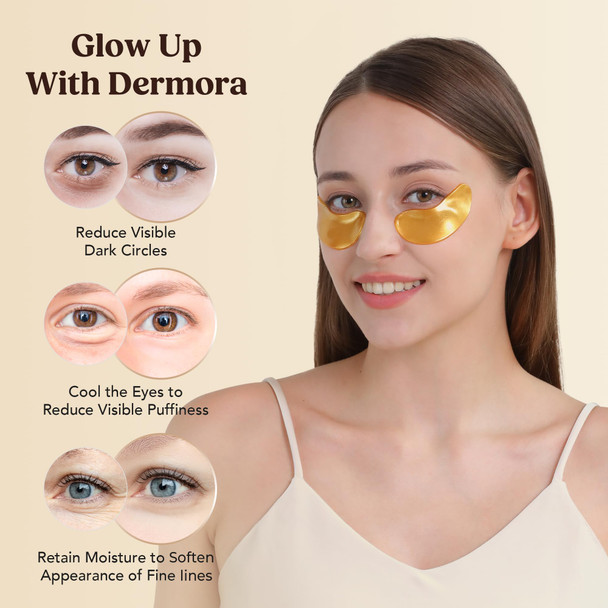 DERMORA Golden Glow Under Eye Patches | Rejuvenating Treatment | Dark Circles Puffy Eyes Refreshing Revitalizing Travel Wrinkles |15 Pairs Eye Gels