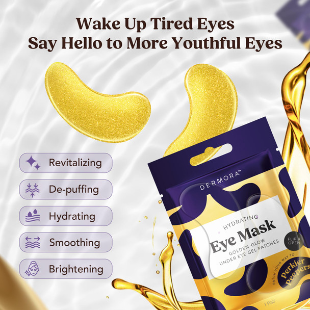 DERMORA Golden Glow Under Eye Patches | Rejuvenating Treatment | Dark Circles Puffy Eyes Refreshing Revitalizing Travel Wrinkles |15 Pairs Eye Gels