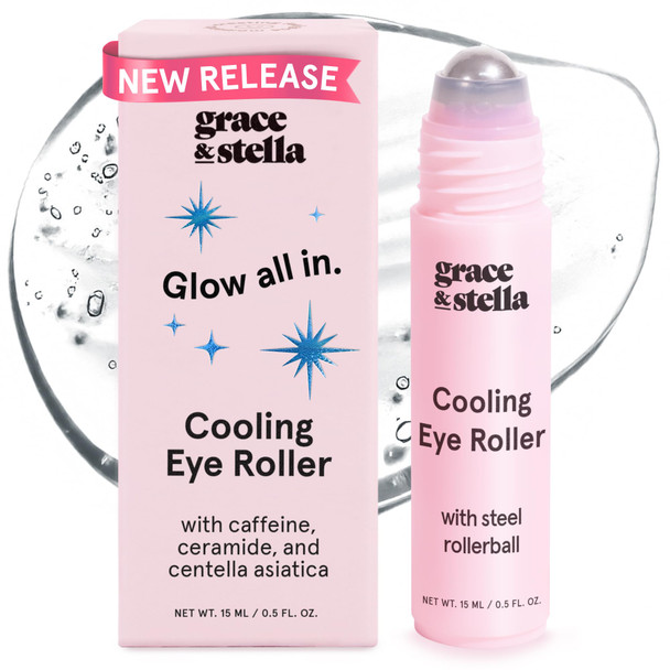 grace & stella Under Eye Brightener with Cooling Metal Rollerball - Centella Asiatica & Caffeine Eye Serum for Puffy Eyes - Travel Essentials - Under Eye Cream - Vegan Skincare (15ml / 0.51floz)