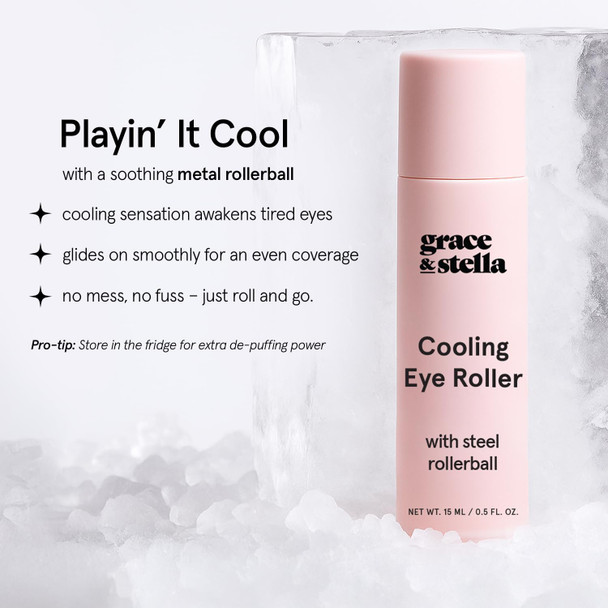 grace & stella Under Eye Brightener with Cooling Metal Rollerball - Centella Asiatica & Caffeine Eye Serum for Puffy Eyes - Travel Essentials - Under Eye Cream - Vegan Skincare (15ml / 0.51floz)